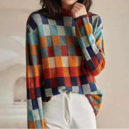 Retro-Rollkragenpullover im Colorblock-Design