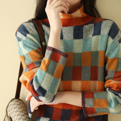 Retro-Rollkragenpullover im Colorblock-Design