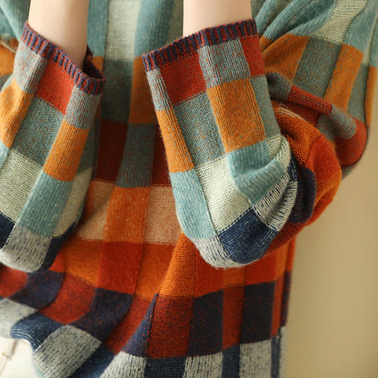 Retro-Rollkragenpullover im Colorblock-Design