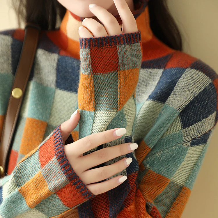 Retro-Rollkragenpullover im Colorblock-Design