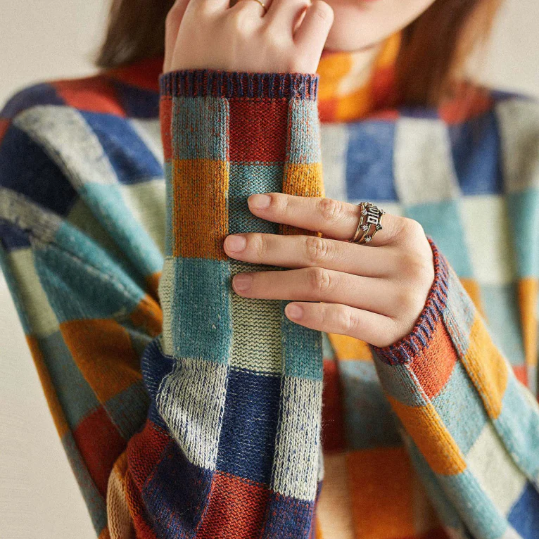 Retro-Rollkragenpullover im Colorblock-Design