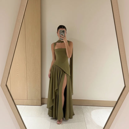 Cutout Halter Split Maxi Dress