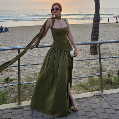 Cutout Halter Split Maxi Dress