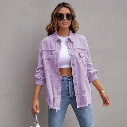 Frayed Purple Denim Jacket