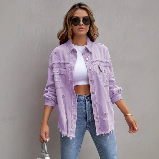 Frayed Purple Denim Jacket