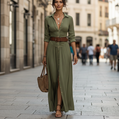 Vestido de manga larga con cuello
