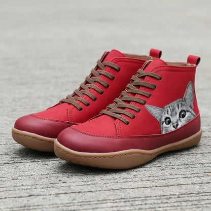Playful Casual Cat Ankle Boots