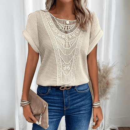 Ibiza Lace Detail Short Sleeve Blouse