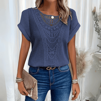Ibiza Lace Detail Short Sleeve Blouse