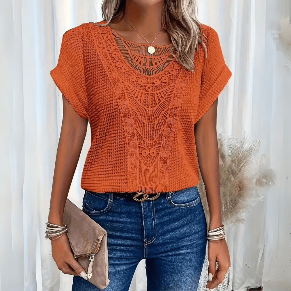 Ibiza Lace Detail Short Sleeve Blouse