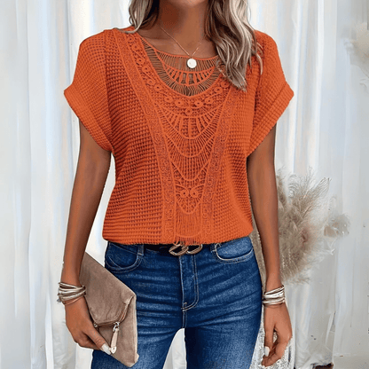 Ibiza Lace Detail Short Sleeve Blouse