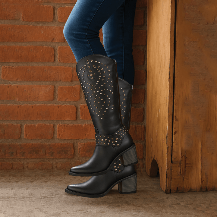 Western Knee High Block Heel Boots