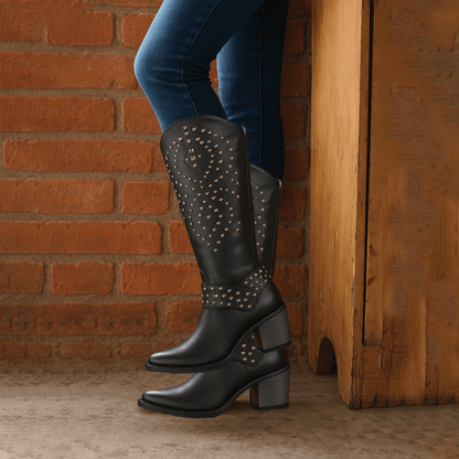 Western Knee High Block Heel Boots