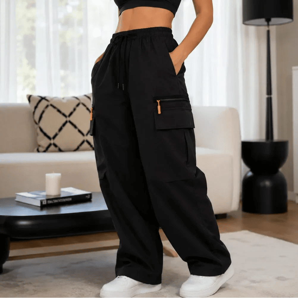 Relaxed Cargo Pants with High Drawstring Waist