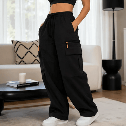 Relaxed Cargo Pants with High Drawstring Waist
