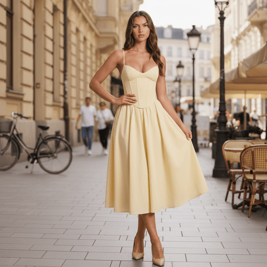 Vestido midi de silueta acampanada