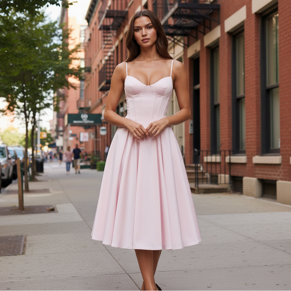 Vestido midi de silueta acampanada