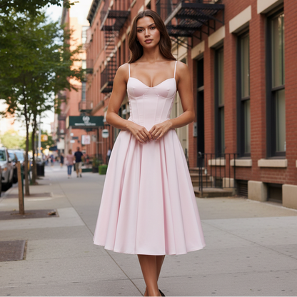 Vestido midi de silueta acampanada