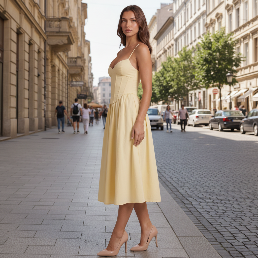 Vestido midi de silueta acampanada