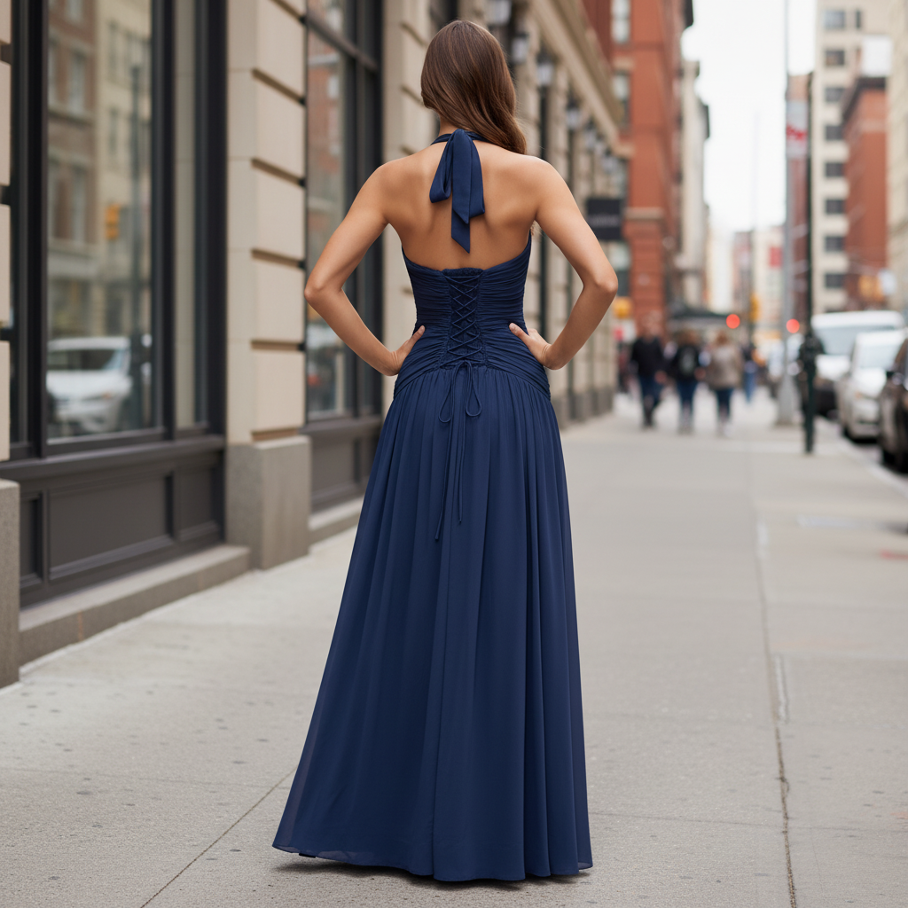 Maxikleid mit tailliertem Neckholder-Ausschnitt