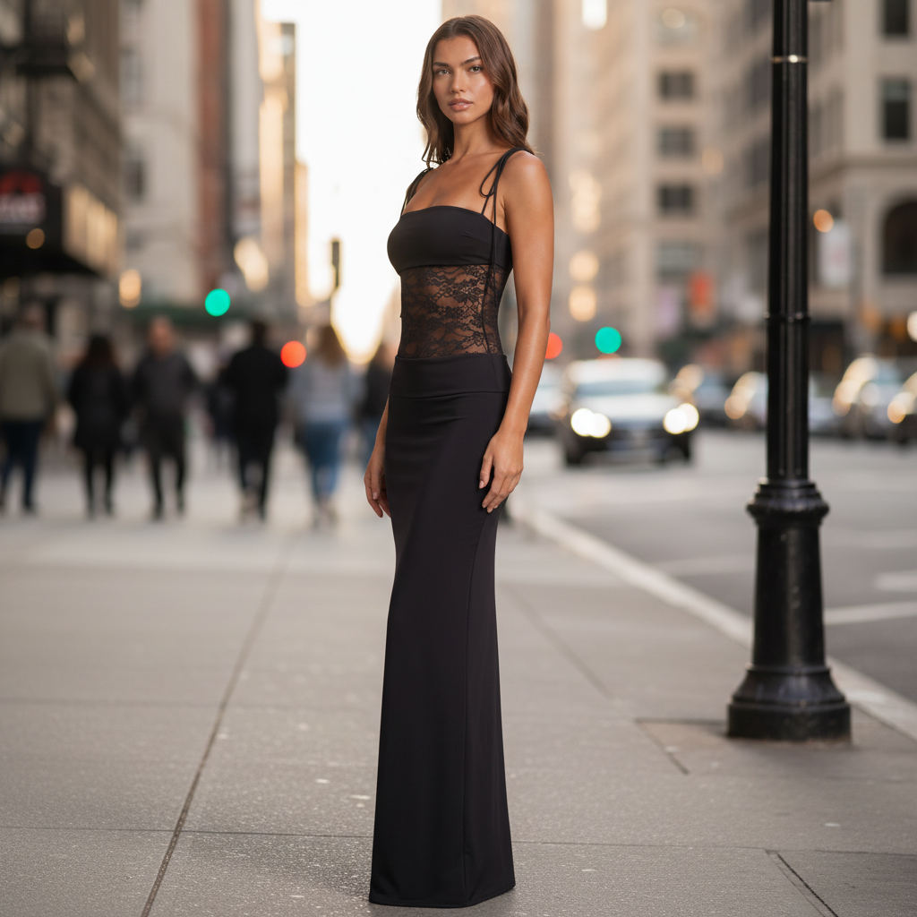 Shoulder Tie Maxi Dress for Evenings