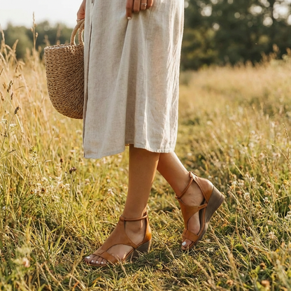 Open Toe Wedge Sandals With Ankle Strap