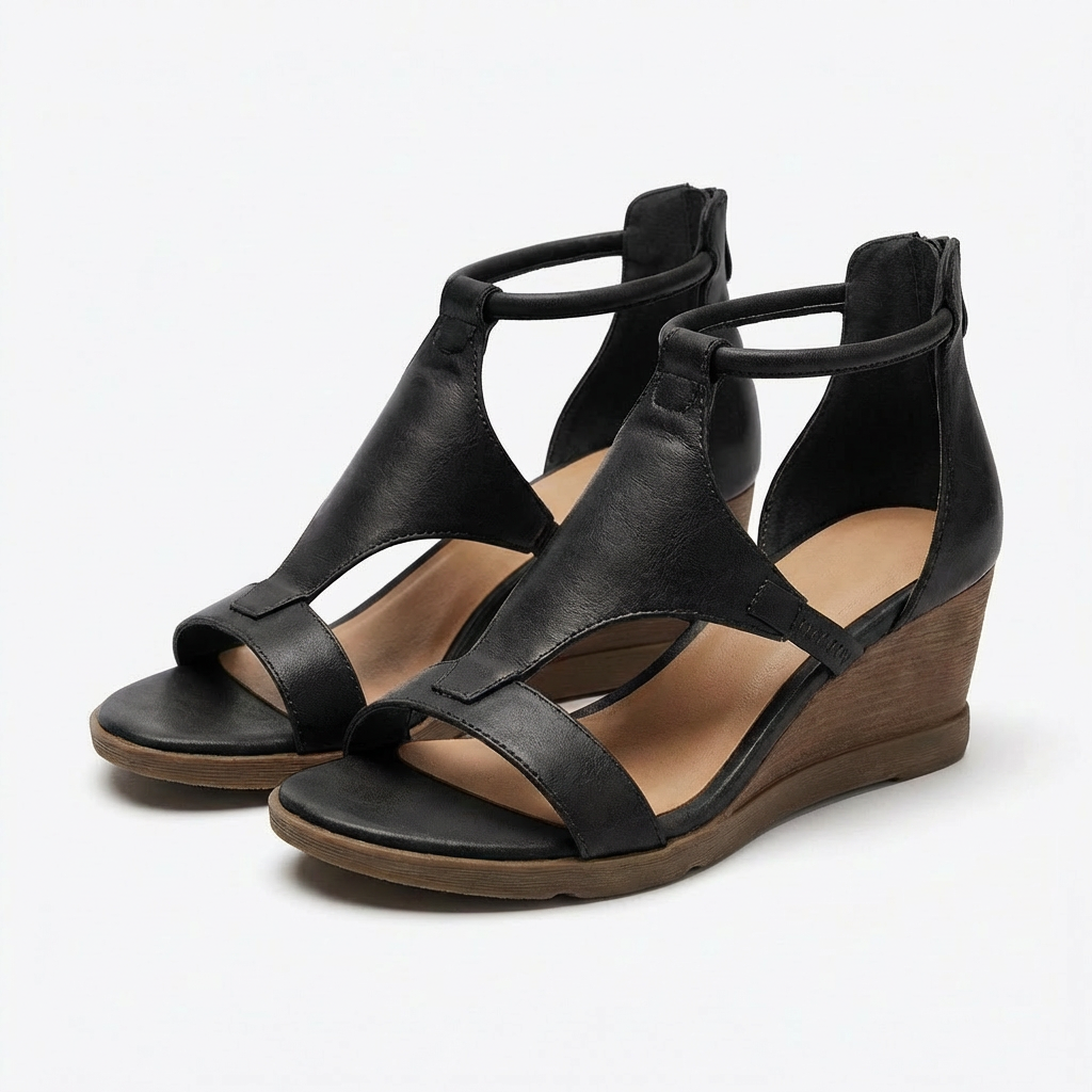 Open Toe Wedge Sandals With Ankle Strap