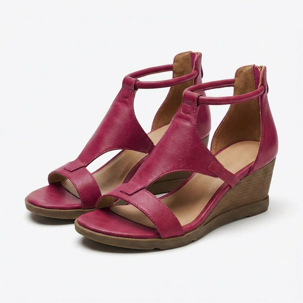 Open Toe Wedge Sandals With Ankle Strap