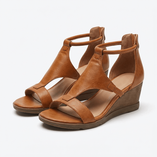 Sandalias con cuña y punta abierta con correa al tobillo