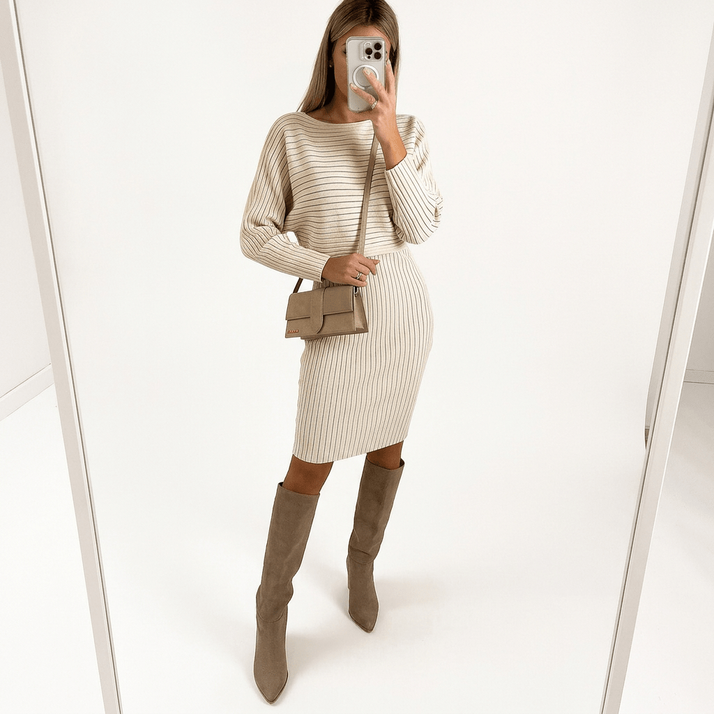 Two-Piece Dress And Sweater Set