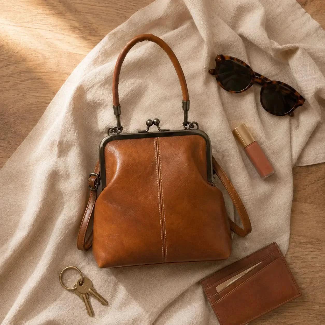 Kiss Lock Crossbody Bag with Dual Carry Handles