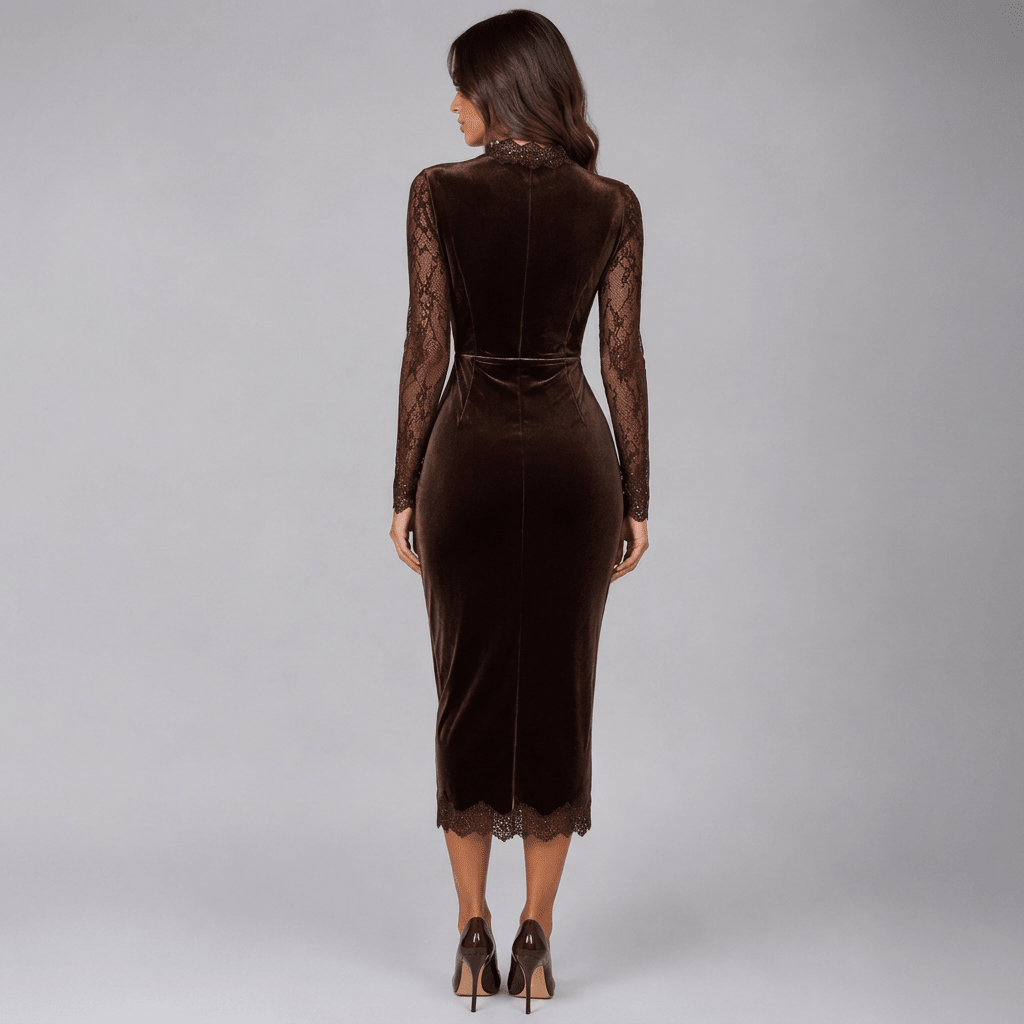 Quinn | Damen-Abendkleid aus Samt und Spitze in Midilänge