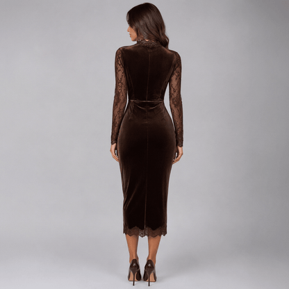 Quinn | Damen-Abendkleid aus Samt und Spitze in Midilänge