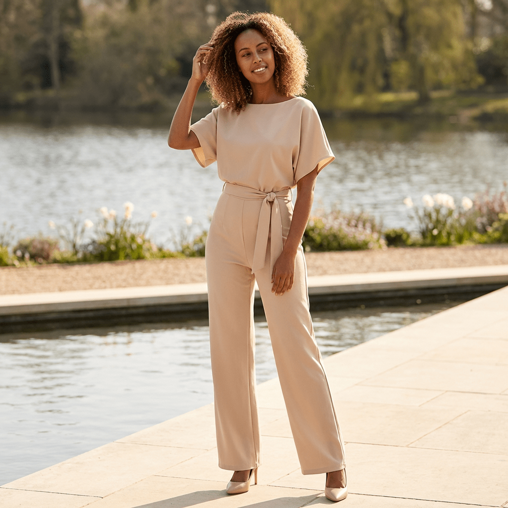 Elegant Belted Wide Leg Jumpsuit