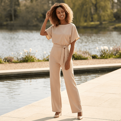 Elegant Belted Wide Leg Jumpsuit