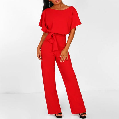 Elegant Belted Wide Leg Jumpsuit