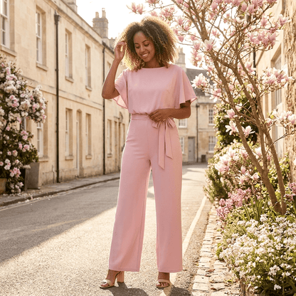 Elegant Belted Wide Leg Jumpsuit