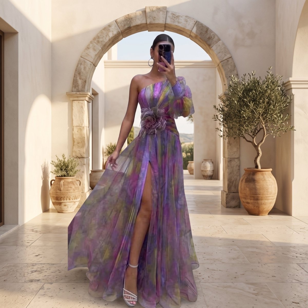 Asymmetrical Slit Evening Dress
