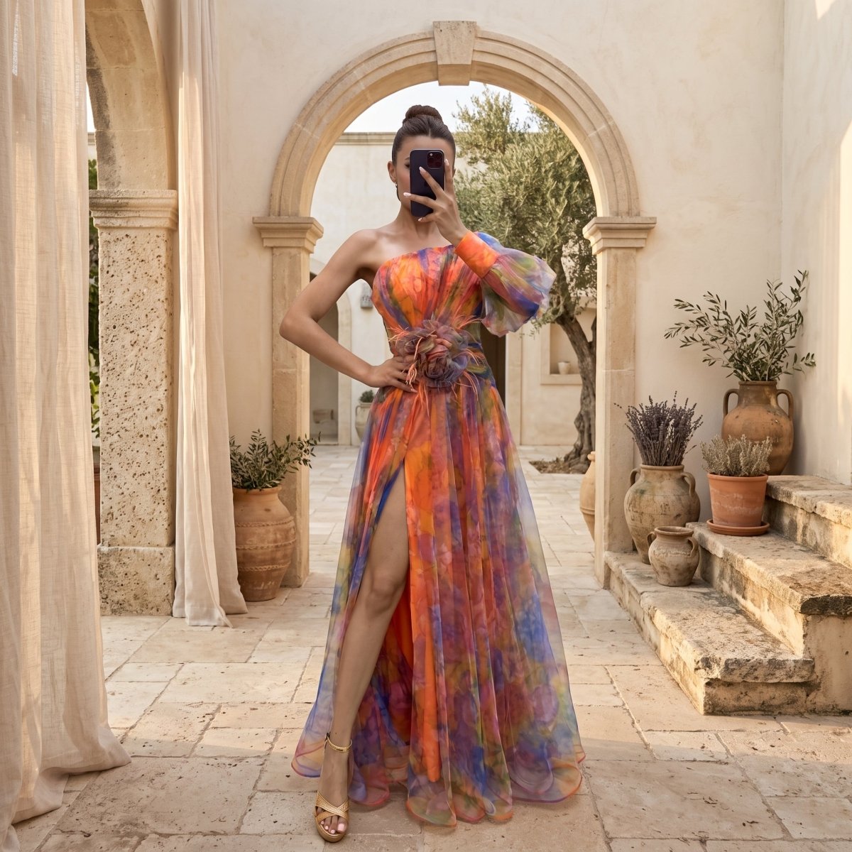 Asymmetrical Slit Evening Dress