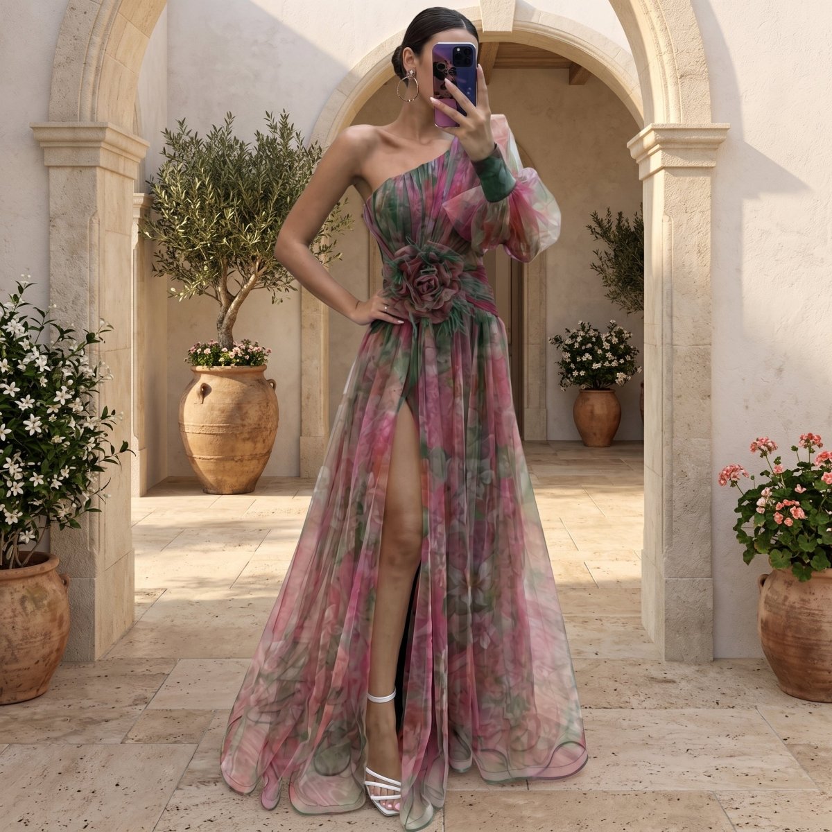 Asymmetrical Slit Evening Dress