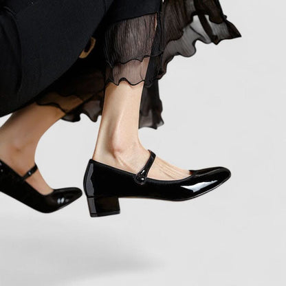 Glossy Mary Jane Heels with Buckle Strap