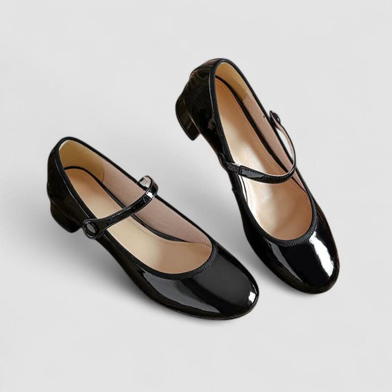 Glossy Mary Jane Heels with Buckle Strap