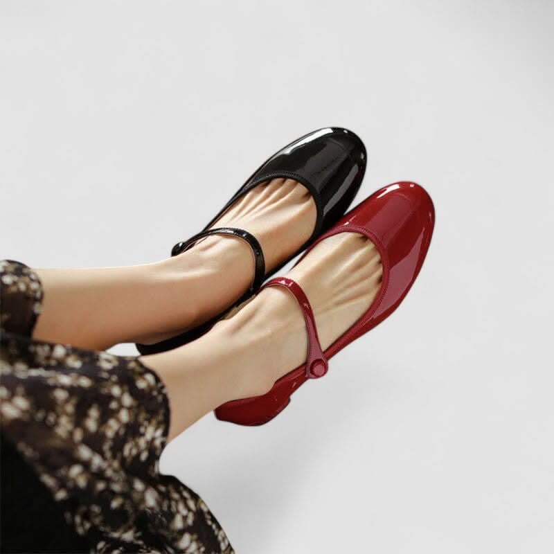 Glossy Mary Jane Heels with Buckle Strap