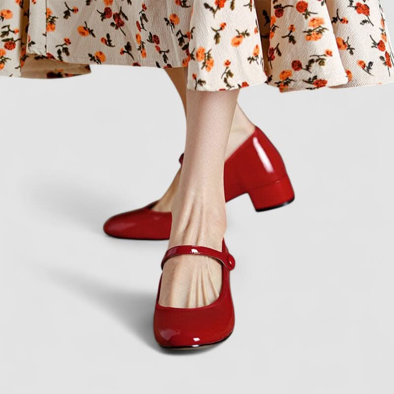 Glossy Mary Jane Heels with Buckle Strap