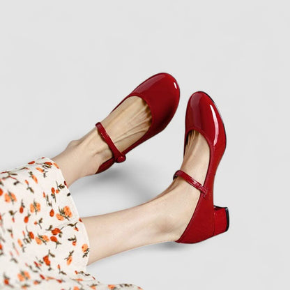 Glossy Mary Jane Heels with Buckle Strap