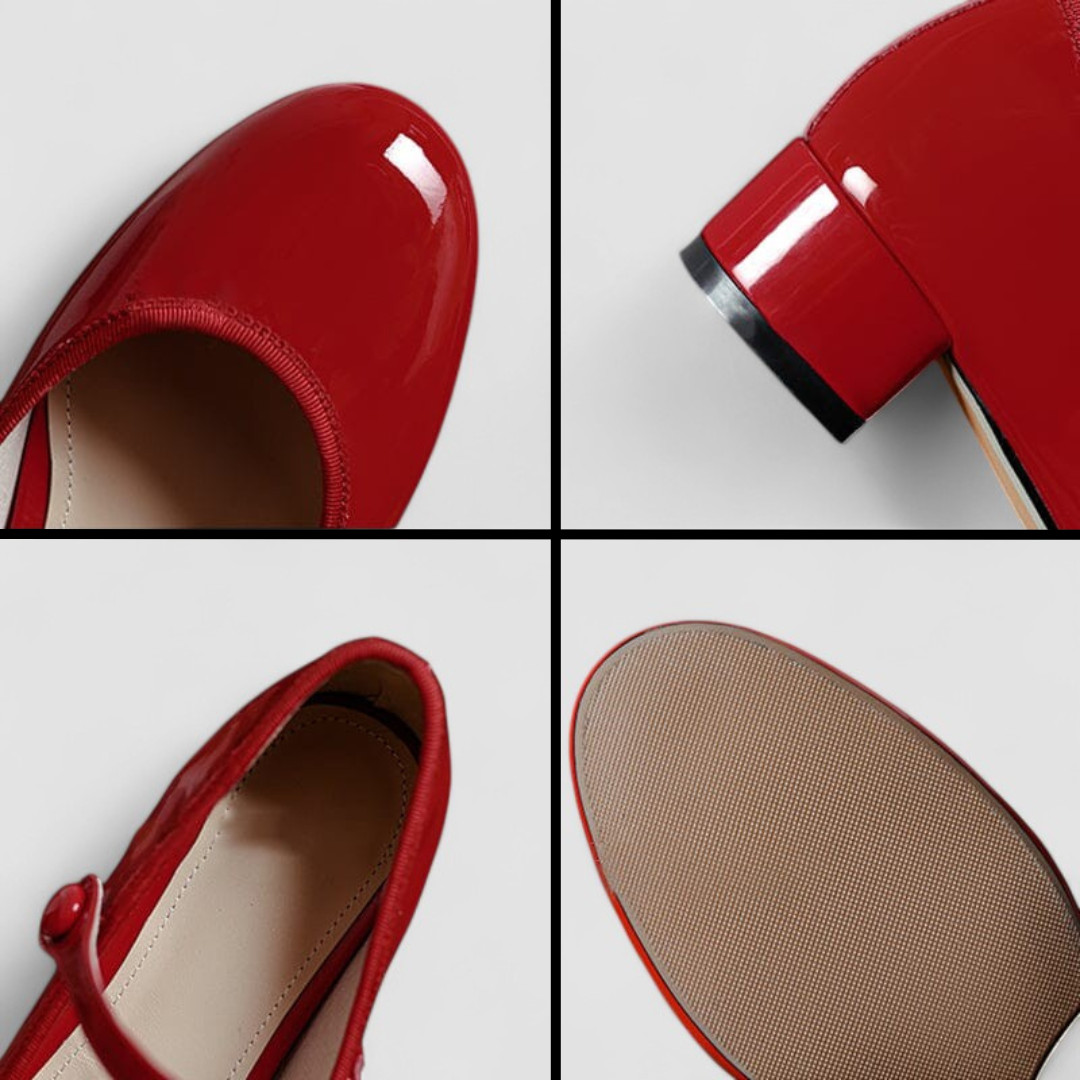Glossy Mary Jane Heels with Buckle Strap