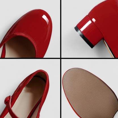 Glossy Mary Jane Heels with Buckle Strap