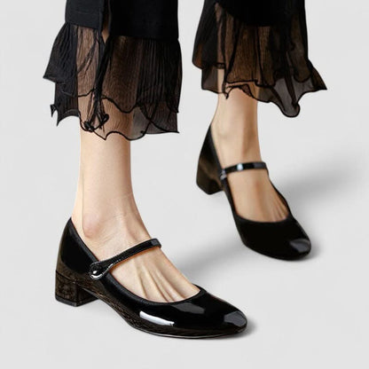 Glossy Mary Jane Heels with Buckle Strap