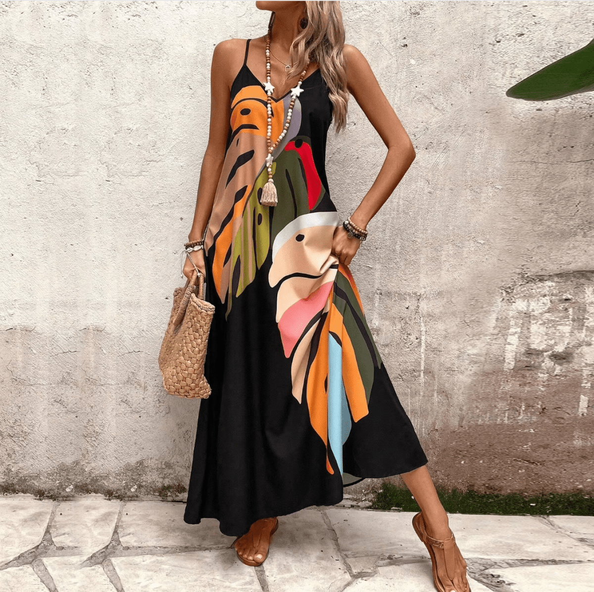 Vestido maxi relajado de cebra
