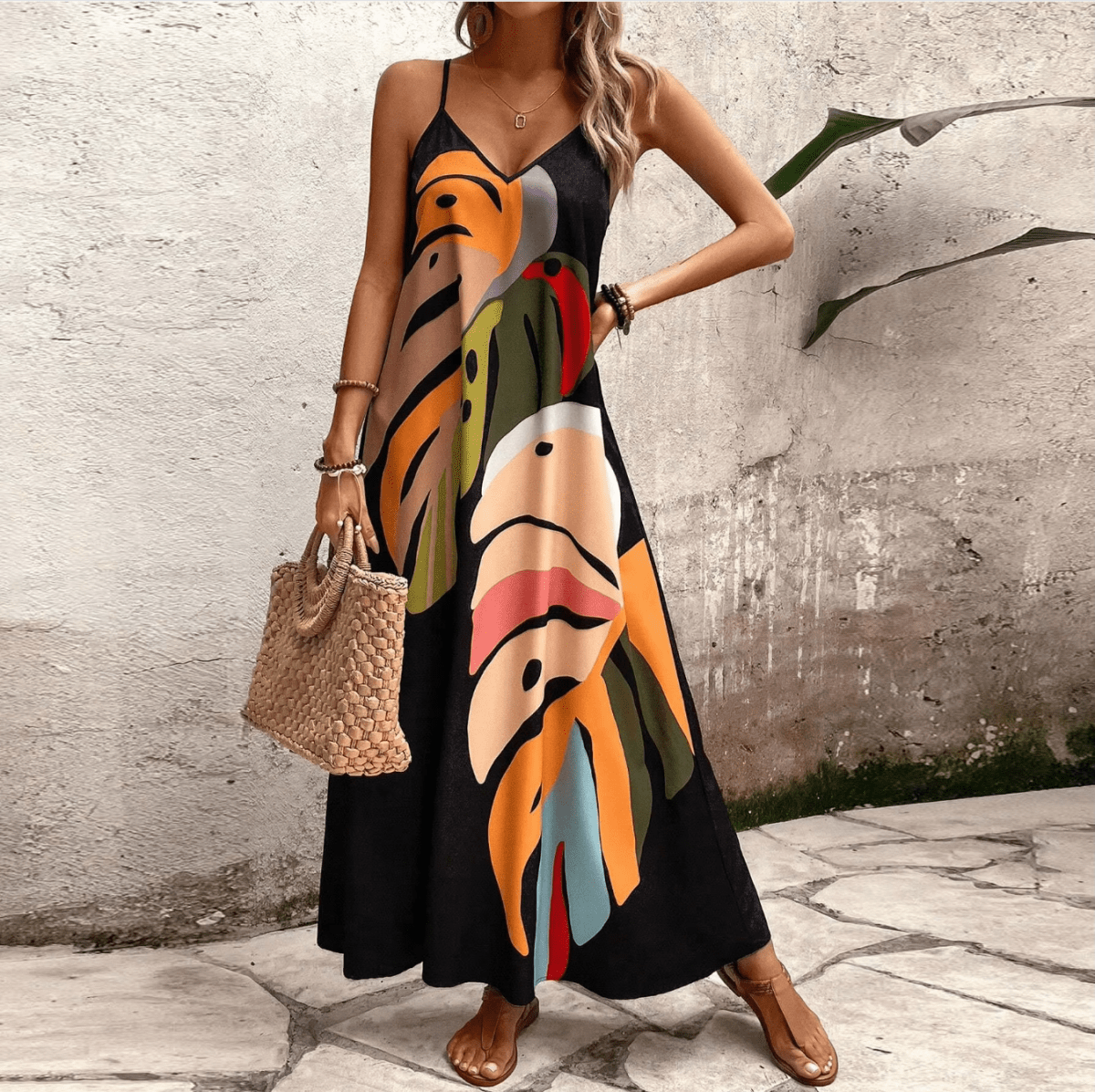 Vestido maxi relajado de cebra